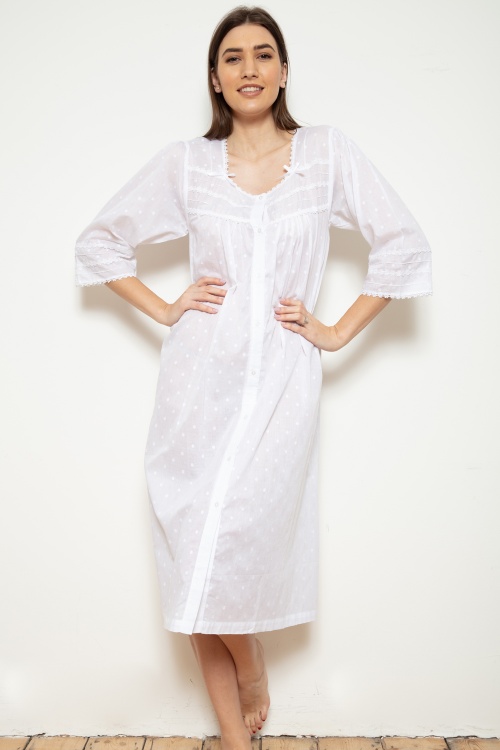 Jay  Cotton Voile Jaquard PolkaDot Button Nightdress